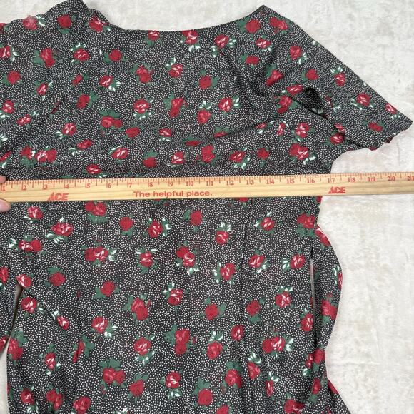 Vintage Esprit Mini Dress Black Floral Y2K 90's Red Roses Women's Size Medium - Picture 5 of 7